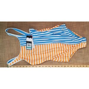 Speedo Girls' Striped Blocked 1 Piece Swimsuit Madarin Blue SZ 16 NWT MSRP‎ 42